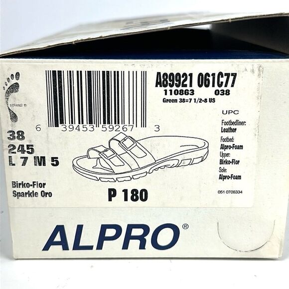 NWB Birkenstock Alpro Slide Sandals Double Strap Slides Sparkle Oro EUR 38 US 7 - Picture 11 of 11